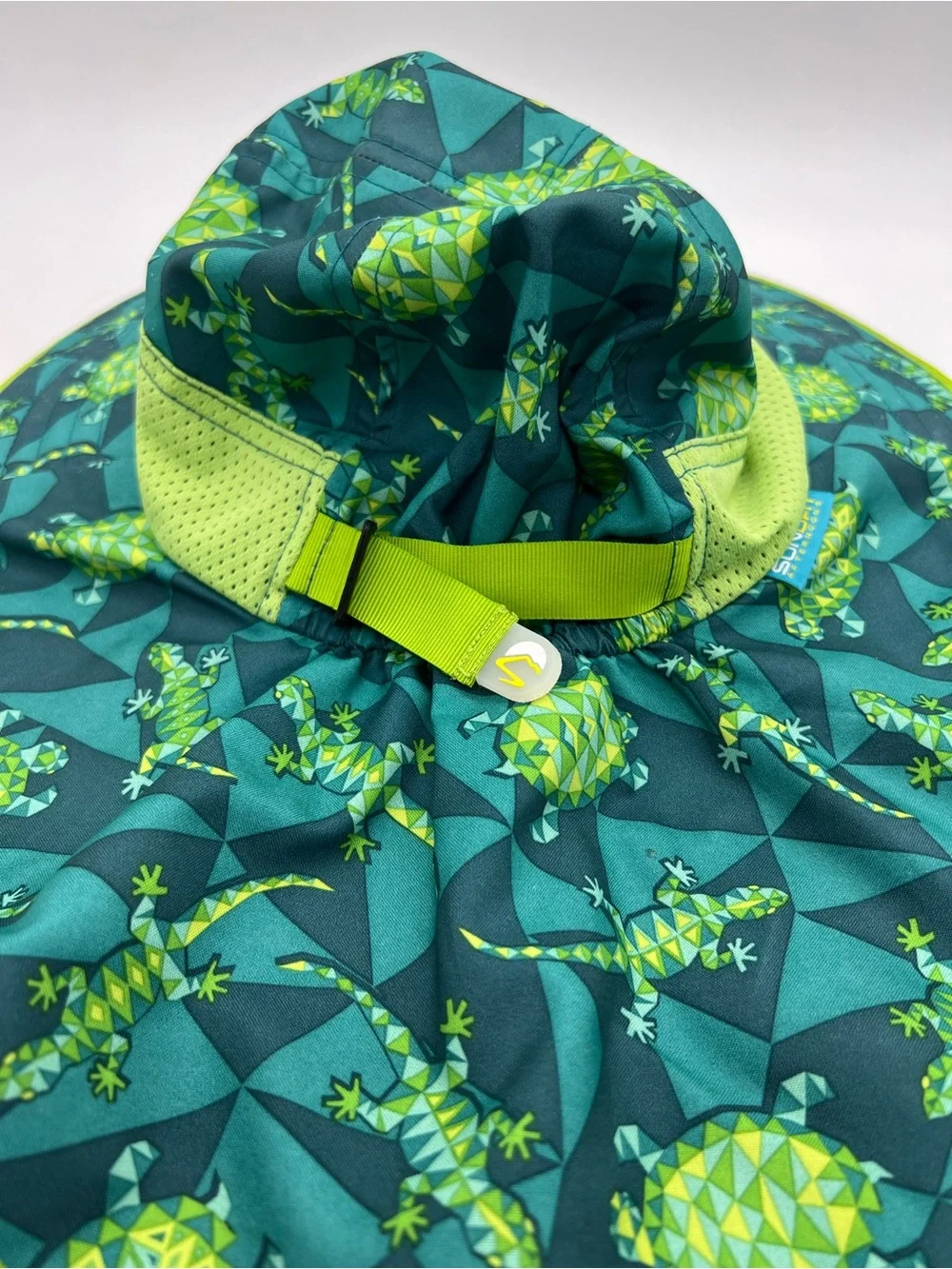 Kids Sun Hat with Neck Cape Reptile Print - Green & Blue 5-12 Years